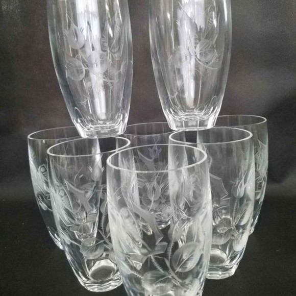 Set Of 8 VTG Crystal Classic Mikasa Rose Etched Diamond Cut Iced Tea/Water Tumbl - Picture 4 of 4